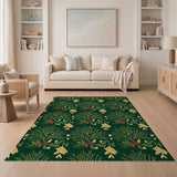 Emerald Holly Berry Pine Fern Area Rug
