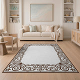 Ornate Bronze Floral Frame Area Rug
