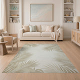 ODIKA Washable Tropical Palm Leaf Beige Area Rug - Low Pile Non-Slip Distressed Texture