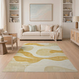 Beige Gold Abstract Wave Area Rug