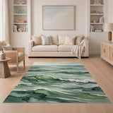 Teal Ocean Waves Watercolor Area Rug