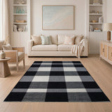 Rustic Farmhouse Black and White Black White Checkered Woven Area Rug