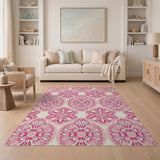 Pink Vibrant Pink Floral Medallion Area Rug