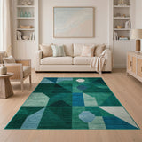 Blue and Teal Teal Green Geometric Abstract Area Rug