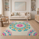 Boho Chic Vibrant Pink Mandala Floral Area Rug