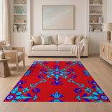 Red Traditional Persian Area Rug with Blue Evil Eye Motifs