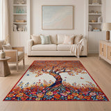 Vibrant Mosaic Tree Area Rug with Butterflies Blooms