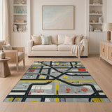 Yellow City Street Map Area Rug