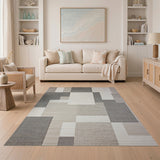 Neutral Grey Beige Geometric Block Rug