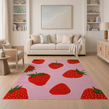 Fruit Pattern Pink Whimsical Strawberry Pink Area Rug