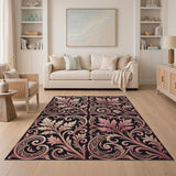 Ornate Pink Acanthus Leaf Baroque Rug