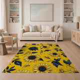 Vibrant Yellow Sunflower Pattern Floral Vintage Area Rug