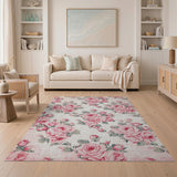 Vintage Pink Roses Floral Area Rug