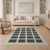 Modern Black Grid Beige Area Rug
