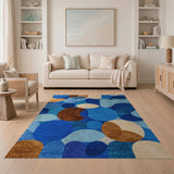 Blue Overlapping Circles Abstract Area Rug