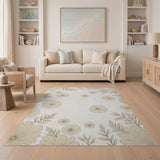 Beige and Neutral Delicate Beige Floral Outline Area Rug