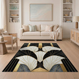 Washable Art Deco Black & Gold Geometric Area Rug