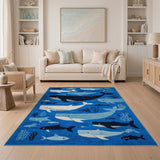 Playful Whales Ocean Kids Area Rug