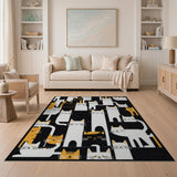 Whimsical Black White Cat Checkerboard Area Rug