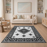 Intricate Black White Persian Border Rug