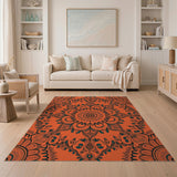Orange Vibrant Orange Mandala Floral Rug