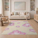 Whimsical Pink Blossom Beige Area Rug