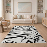 Abstract Black White Wavy Lines Area Rug