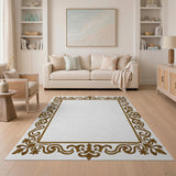 Gold and Silver Elegant Gold Ornate Border Area Rug
