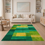 Vibrant Green Yellow Geometric Block Area Rug