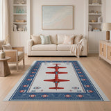 Red Jet Formation Blue Border Area Rug