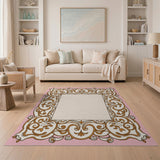 Ornate Pink Gold Floral Border Area Rug