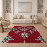 Red Teal Snowflake Geometric Area Rug