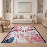 Pink Vibrant Pink Flamingo Palm Leaf Area Rug