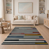 Bold Geometric Multi-Color Striped Area Rug