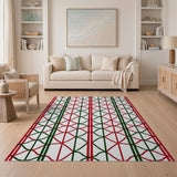 Red Green Interwoven Geometric Area Rug