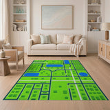 Green Geometric Park Map Area Rug