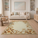 Elegant Gold Floral Border Cream Area Rug