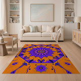 Vibrant Purple Orange Geometric Mandala Rug