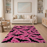 Playful Pink Bats Stars Area Rug