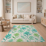 Teal Green Leaves Pattern Area Rug