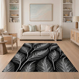 Elegant White Feathers on Black Area Rug