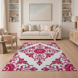 Red Red Ornate Floral Damask Area Rug