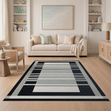 Modern Black White Geometric Grid Geometric Modern Area Rug