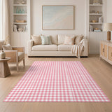 Pink Checkered Washable Area Rug