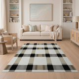 Beige Black Plaid Rustic Farmhouse Rug