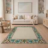 Ornate Teal Acanthus Border Area Rug