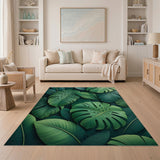 Boho Chic Lush Overlapping Monstera Leaves Area Rug