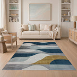 Modern Blue Teal Wave Geometric Area Rug