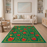 Multi-color and Patterns Playful Cartoon Cat Faces Green Area Rug