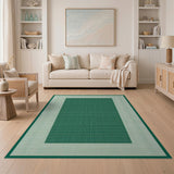 Green Geometric Grid Border Area Rug